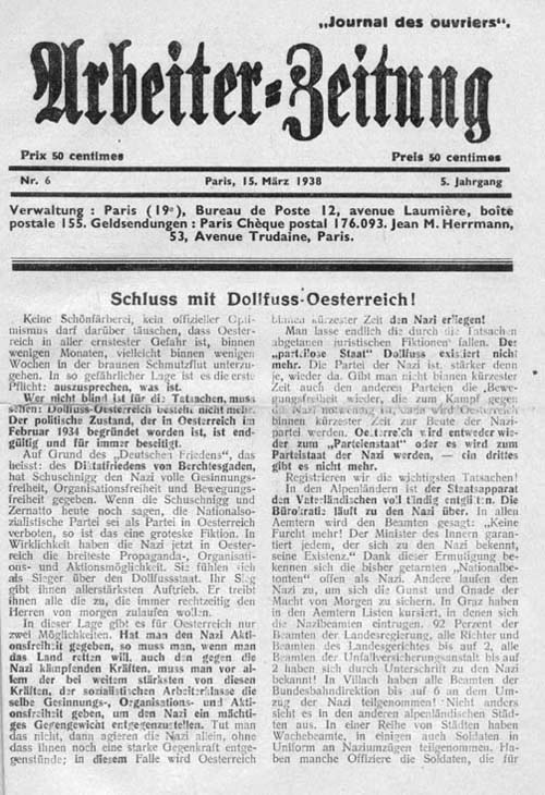 Arbeiter-Zeitung, 15. 3. 1938