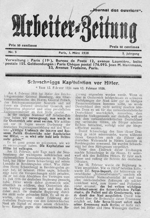 Arbeiter-Zeitung, 1. März 1938