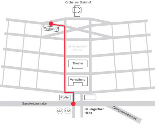 Skizze des Otto-Wagner-Areals mit Markierung von Pavillon V