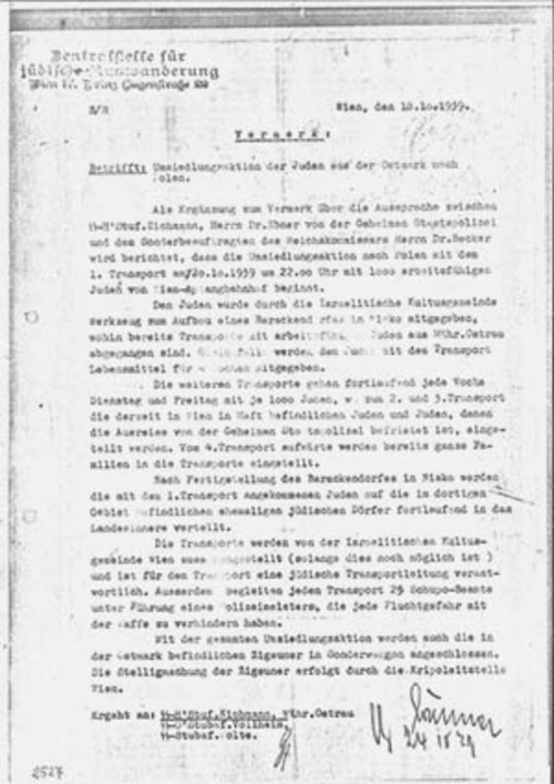 Aktenvermerk ZfjA, 18. 10. 1939