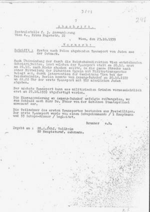 Aktenvermerk ZfjA, 23. 10. 1939